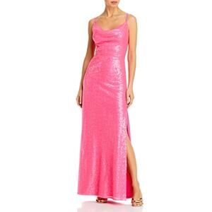 AQUA Colorful Sequined Backless Column Evening Gown Pink Size 14 Formal Dress